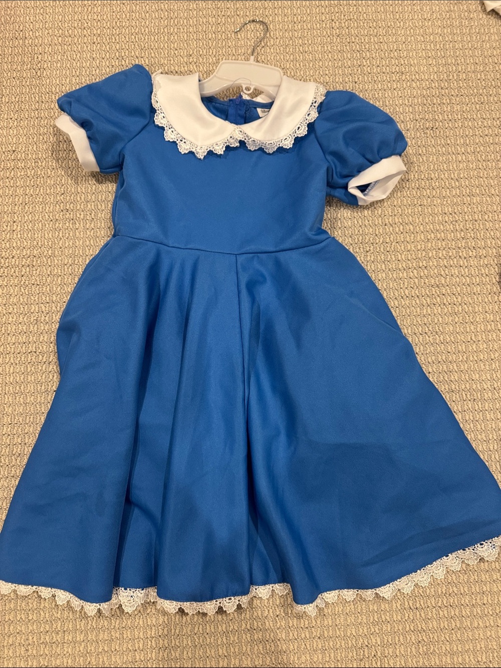 Blue Girls' Costume Dress with White Lace Collar
